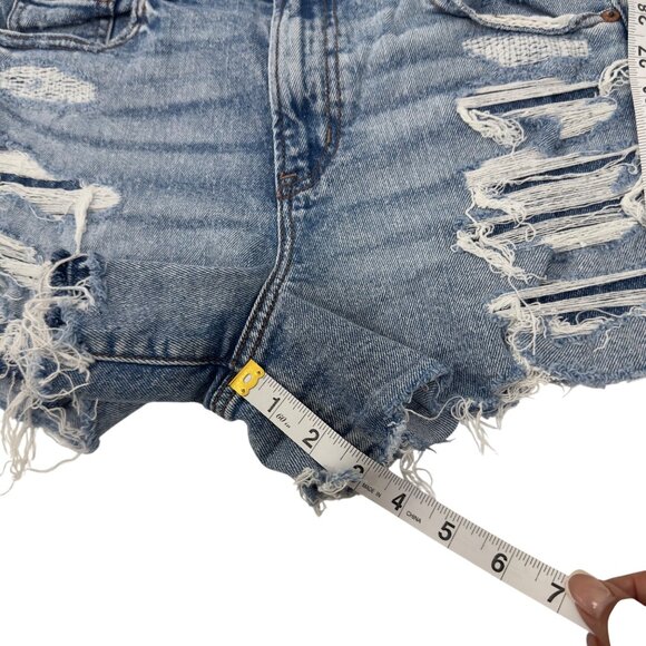 American Eagle Womens Distressed Patched Denim Shorts Size 4 High Rise - Picture 6 of 12
